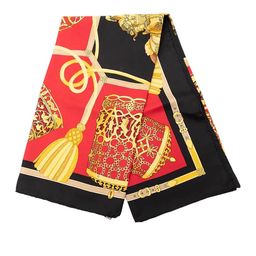 Hermès Les Muserolles Silk Scarf 90 Black Very good condition - Front View