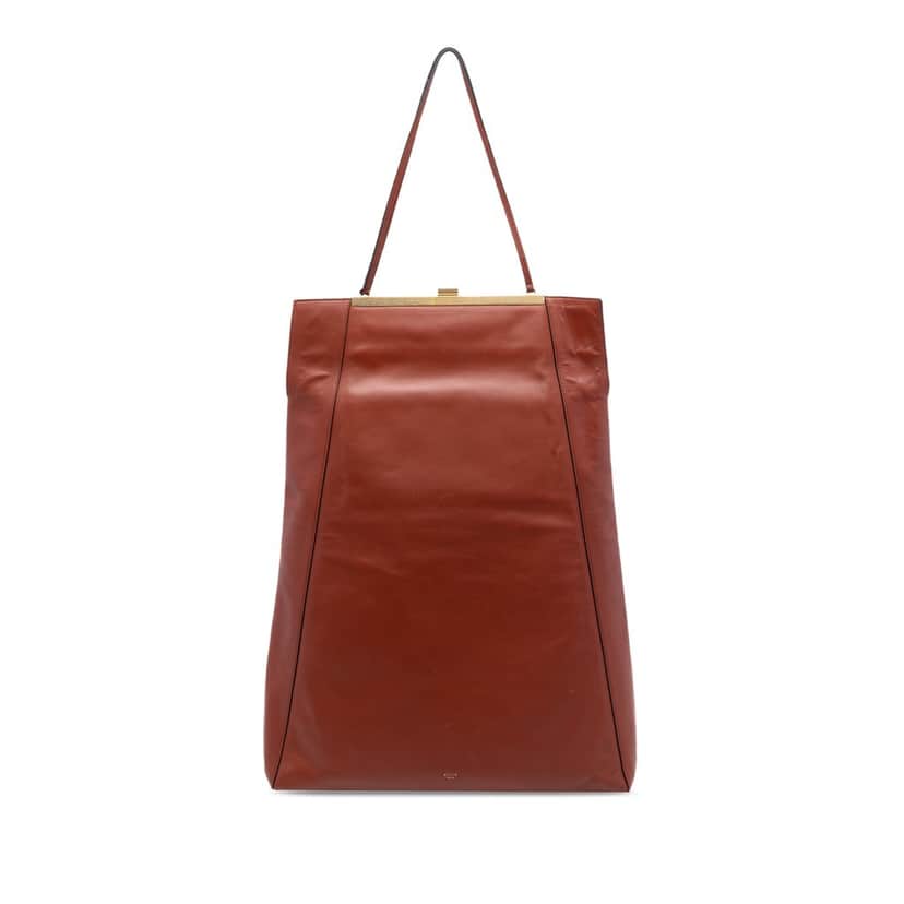 Celine Leather Tall Clasp Cabas Tote Brown Leather Very good condition - Front View