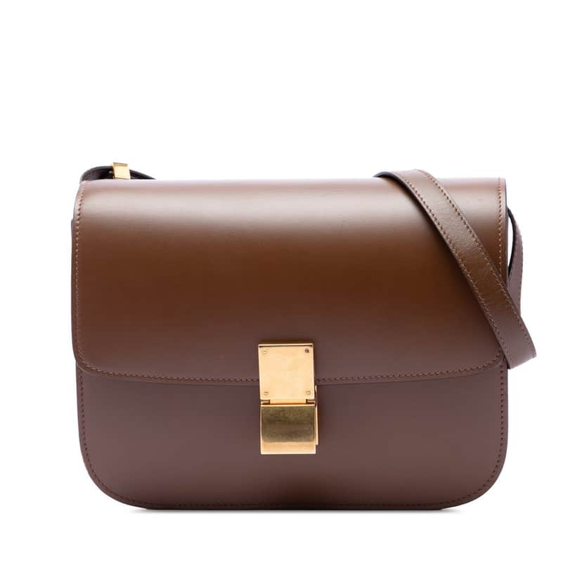 Celine Medium Calfskin Classic Box Brown Leather Very good condition - Front View