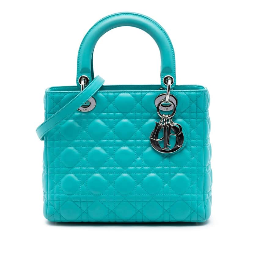 Dior Medium Lambskin Cannage Lady Dior Blue Leather Very good condition - Front View