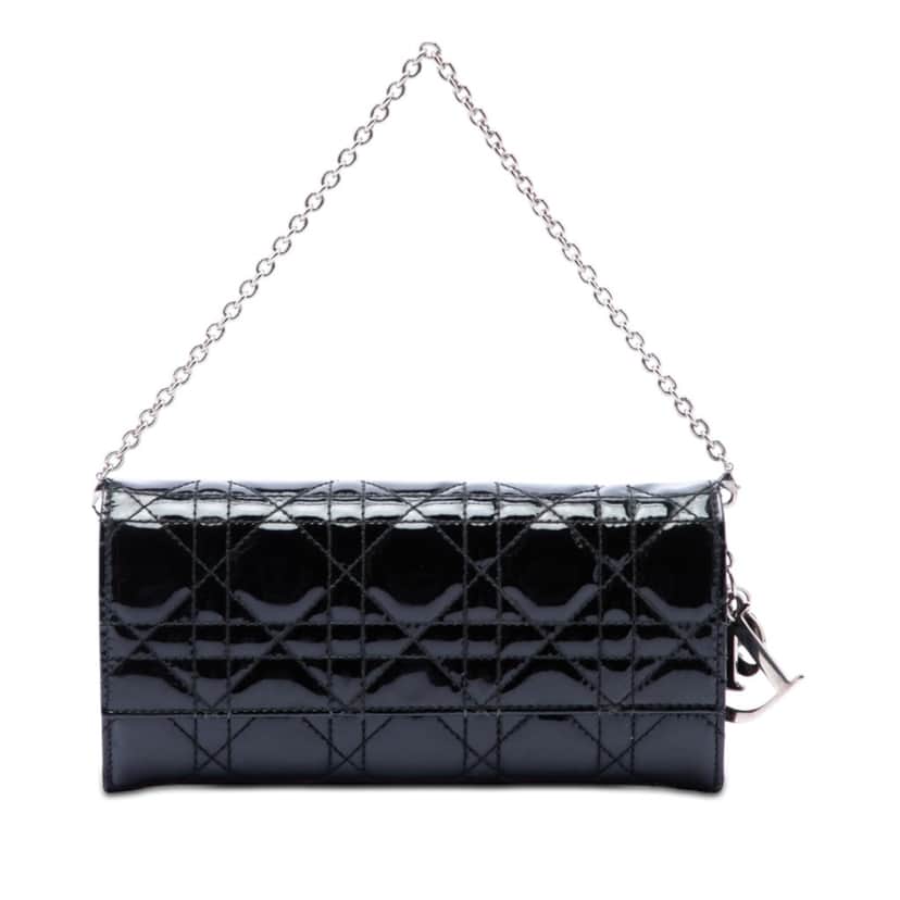 Dior Patent Cannage Lady Dior Wallet On Chain Black Leather Very good condition - Front View