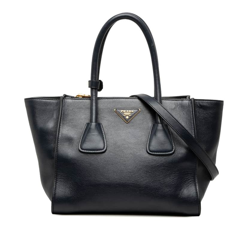 Prada Glace Calf Twin Pocket Double Handle Satchel Blue Leather Very good condition - Front View