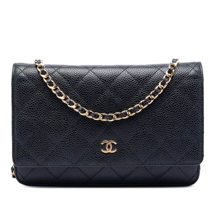 Chanel CC Quilted Caviar Wallet on Chain Black Leather Very good condition - Front View