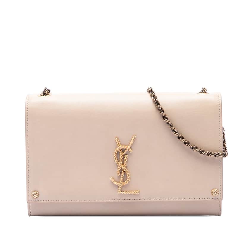 Saint Laurent Medium Smooth Calfskin Braided Monogram Kate Crossbody Beige Leather Very good condition - Front View