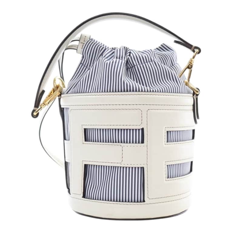 Fendi Mini Leather and Canvas Logo Step Out Bag White Leather Very good condition - Front View