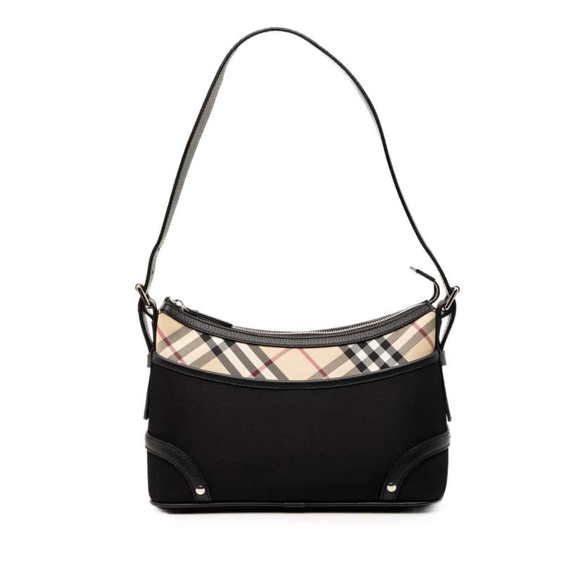 Burberry Nova Check Trimmed Canvas Shoulder Bag Black Very good condition - Front View