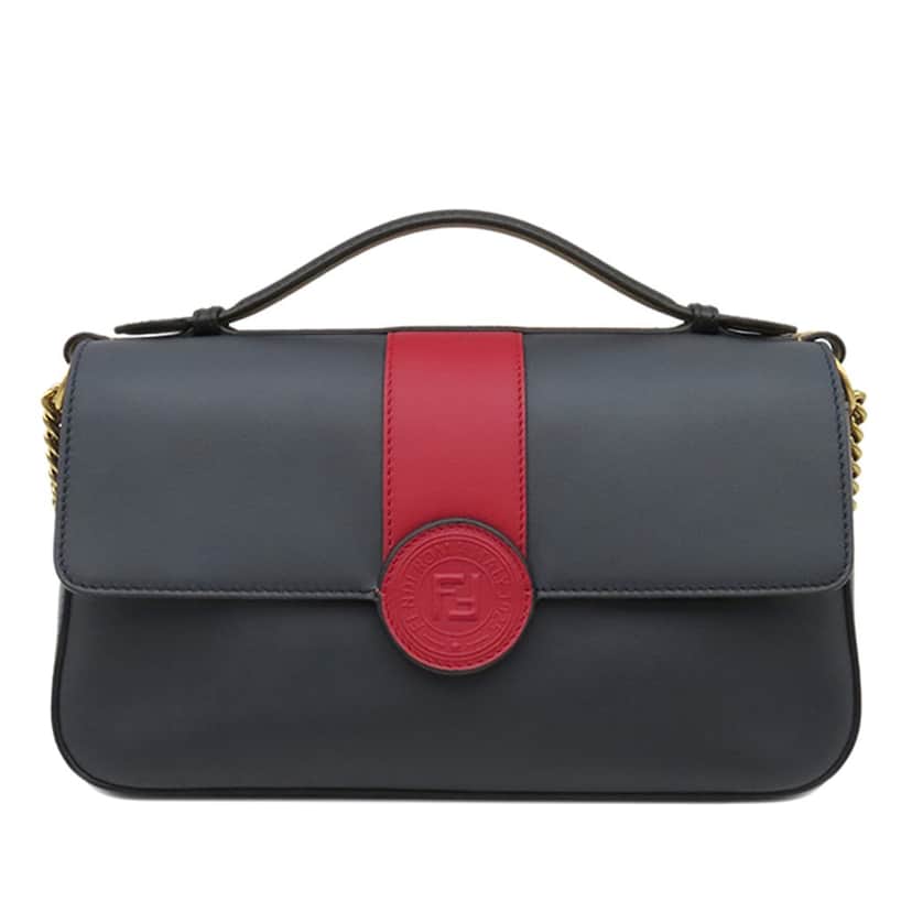 Fendi Bicolor Leather Double F Baguette Satchel Blue Leather Very good condition - Front View