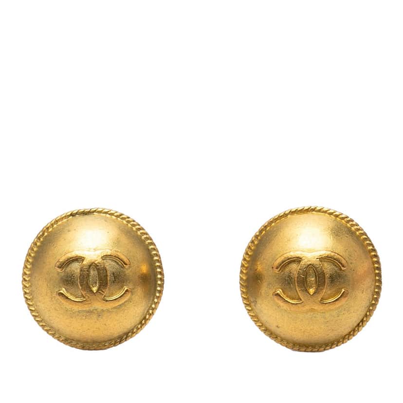 Chanel CC Gold Plated Round Clip On Earrings Gold Metal Very good condition - Front View
