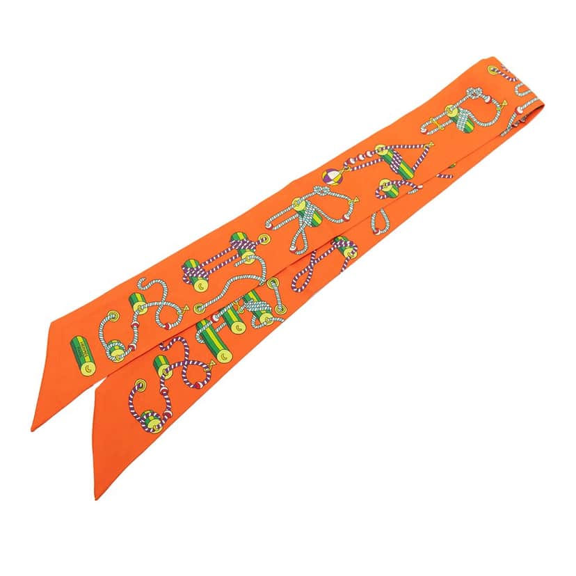 Hermès Cordages Silk Twilly Scarf Orange Very good condition - Front View