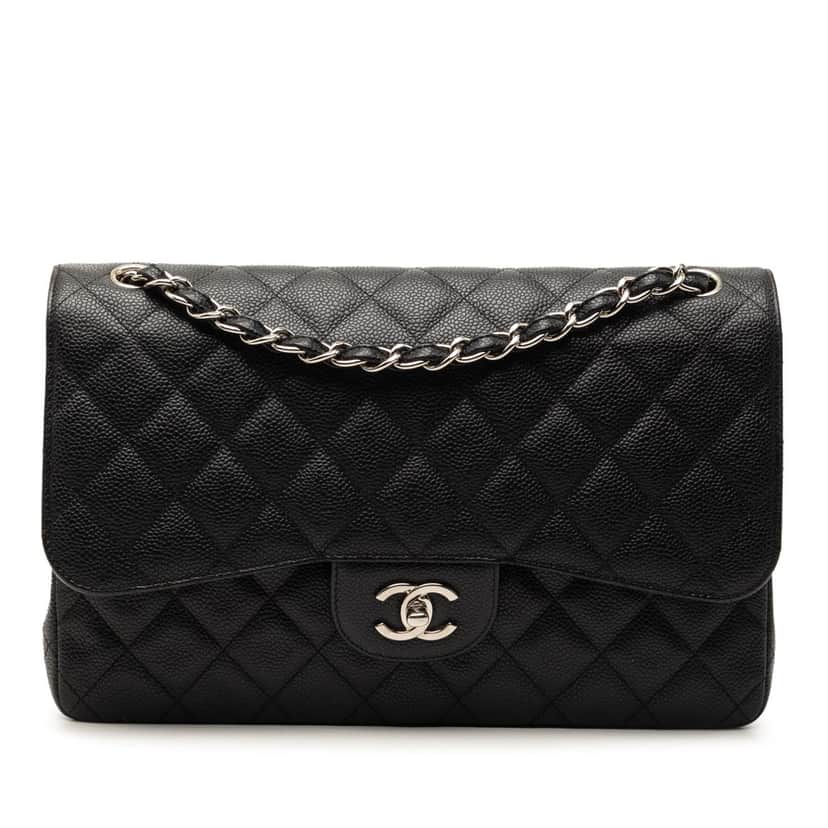 Chanel Jumbo Classic Caviar Double Flap Black Leather Very good condition - Front View