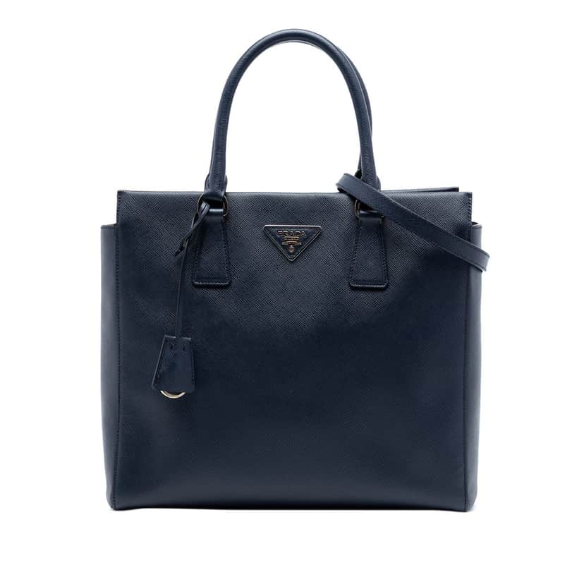 Prada Saffiano Lux Open Convertible Tote Blue Leather Very good condition - Front View