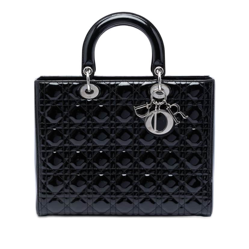Dior Large Patent Cannage Lady Dior Black Leather Very good condition - Front View