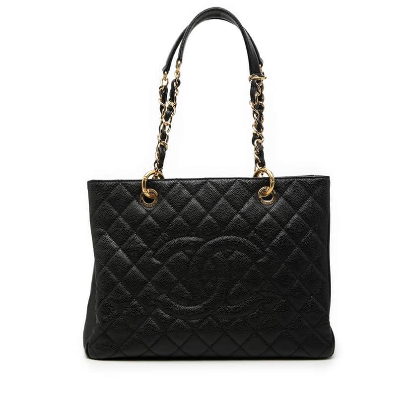 Chanel Caviar Grand Shopping Tote Black Leather Very good condition - Front View
