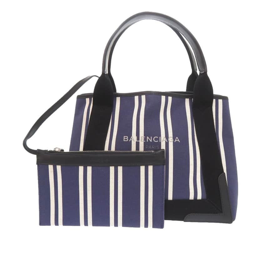 Balenciaga Canvas Striped Navy Cabas S Blue Very good condition - Front View