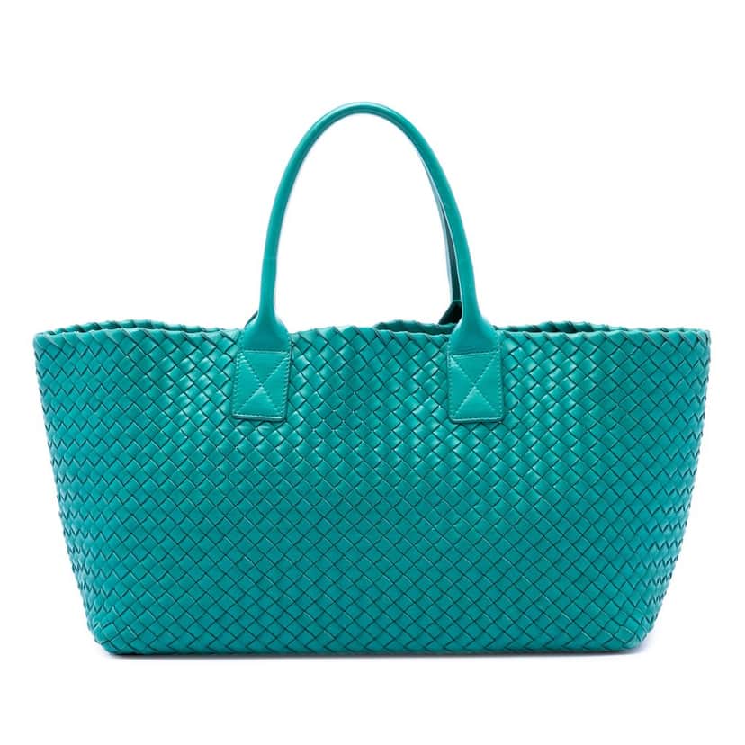 Bottega Veneta Medium Nappa Intrecciato Cabat Tote Blue Leather Very good condition - Front View