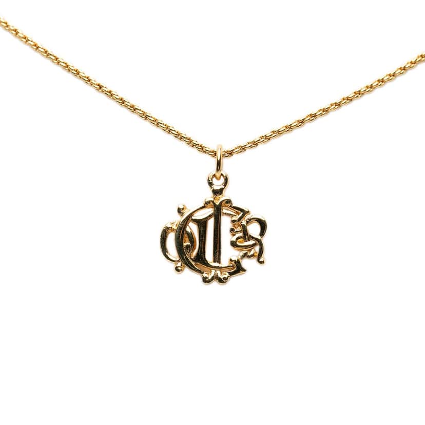 Dior Gold Plated Logo Pendant Necklace Gold Metal Very good condition - Front View