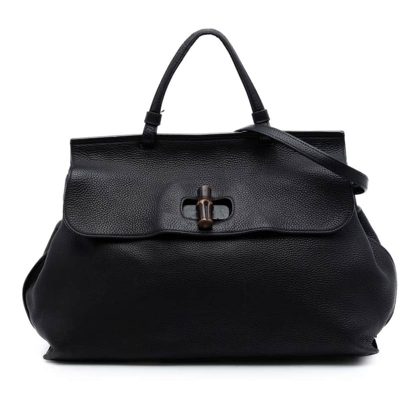 Gucci Large Calfskin Bamboo Daily Satchel Black Leather Very good condition - Front View