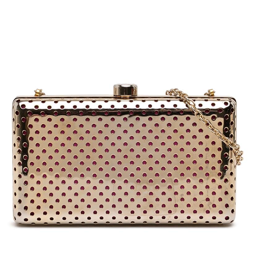 Stella McCartney Perforated Metal Clutch on Chain Gold Metal Very good condition - Front View