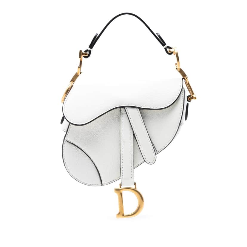 Dior Micro Goatskin Saddle Bag White Leather Very good condition - Front View