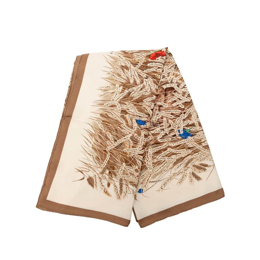 Hermès Les Bles Silk Scarf 90 Brown Very good condition - Front View