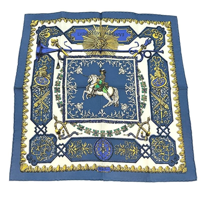 Hermès Ludovicus Magnus Silk Handkerchief White Never worn - Front View