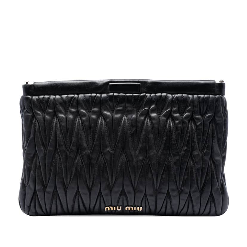 Miu Miu Matelasse Nappa Frame Clutch Black Leather Very good condition - Front View