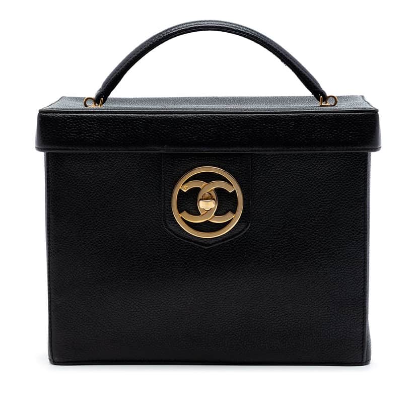 Chanel CC Caviar Turnlock Vanity Bag Black Leather Very good condition - Front View
