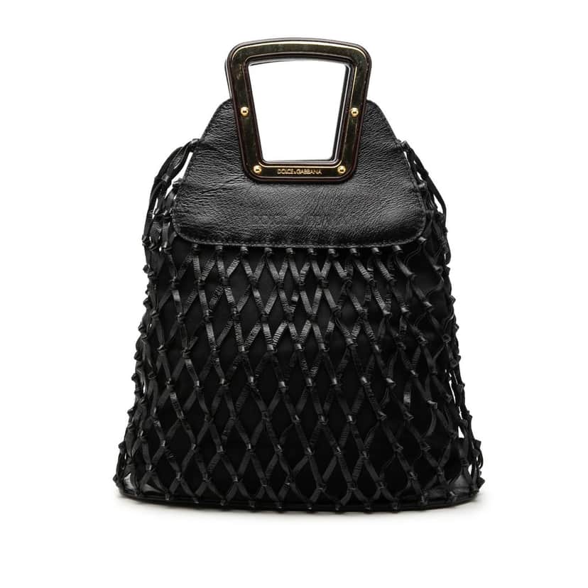 Dolce & Gabbana Woven Leather Net Handle Bag Black Leather Very good condition - Front View