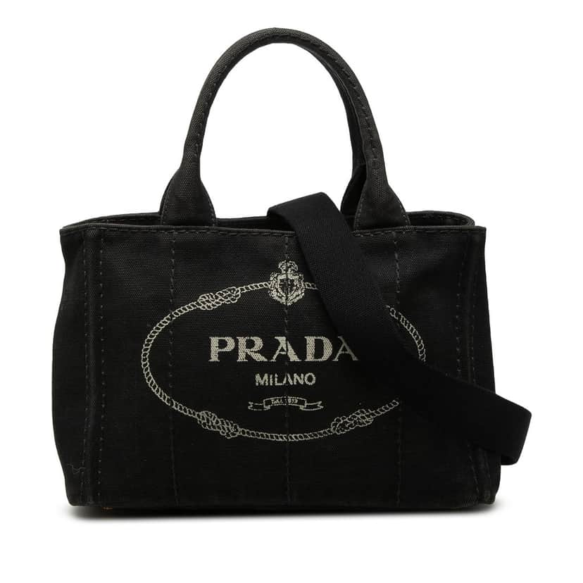Prada Small Canvas Canapa Logo Satchel Black Very good condition - Front View