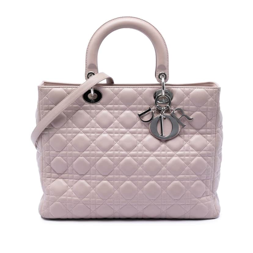 Dior Large Lambskin Cannage Lady Dior Pink Leather Very good condition - Front View