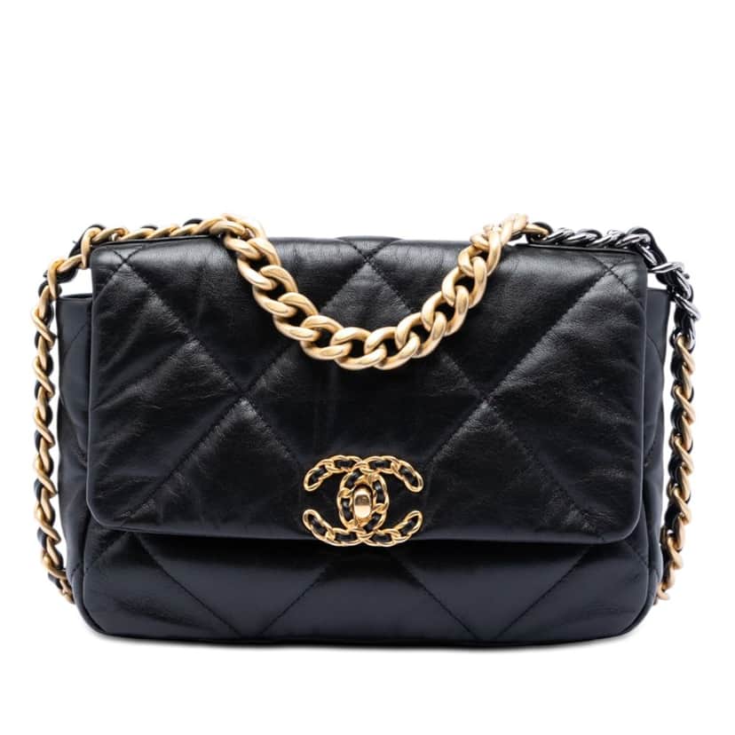 Chanel Medium Lambskin 19 Flap Black Leather Very good condition - Front View