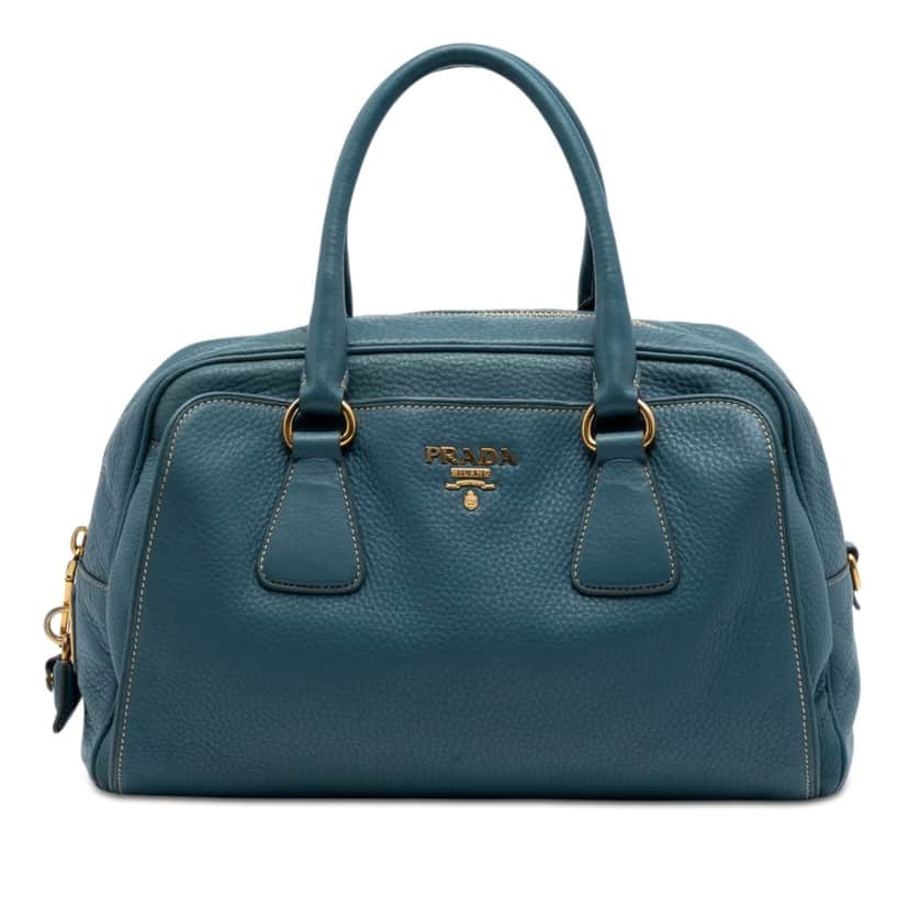 Prada Vitello Daino Bauletto Bag Blue Leather Very good condition - Front View