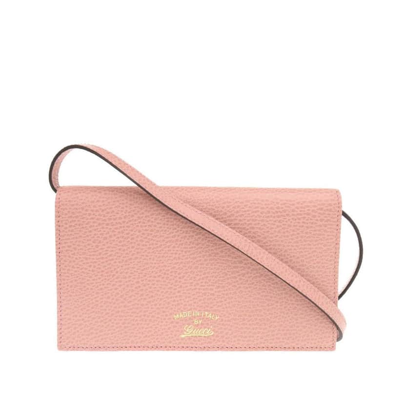 Gucci Dollar Calfskin Swing Wallet On Strap Pink Leather Very good condition - Front View