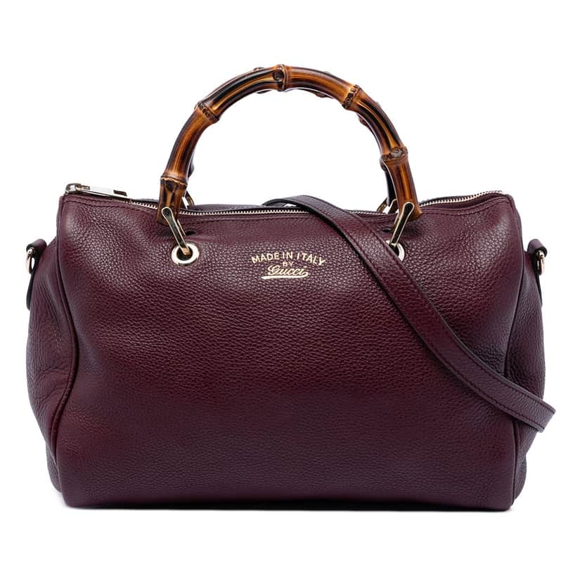 Gucci Medium Calfskin Bamboo Shopper Boston Bag Red Leather Very good condition - Front View