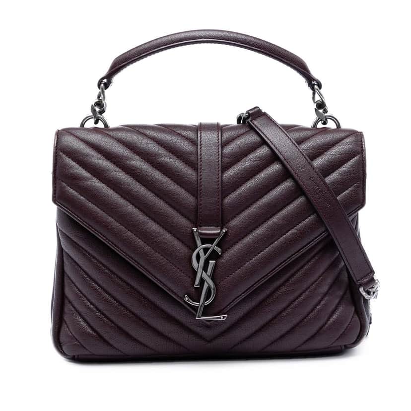 Saint Laurent Medium Chevron Sheepskin Monogram College Satchel Red Leather Very good condition - Front View