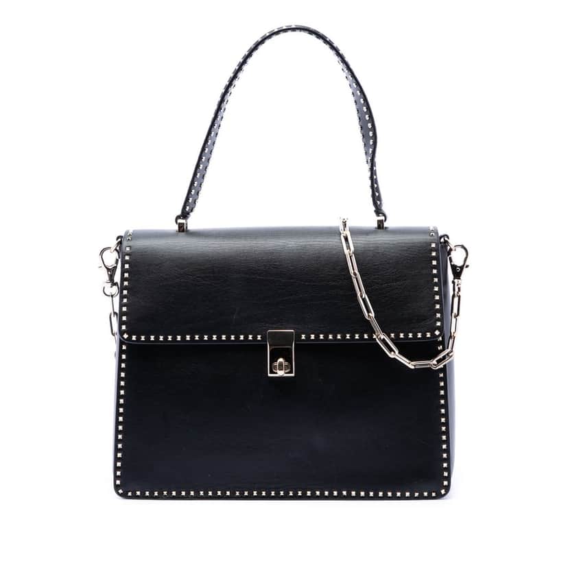 Valentino Leather Rockstud Top Handle Bag Black Leather Very good condition - Front View