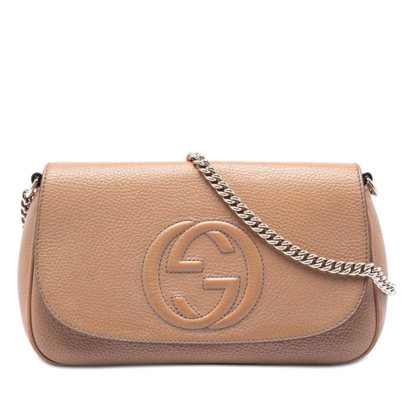 Gucci Medium Calfskin Soho Chain Flap Crossbody Brown Leather Very good condition - Front View