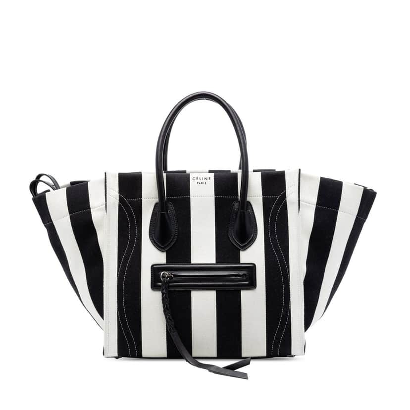 Celine Medium Striped Canvas and Cotton Phantom Luggage Tote Black Very good condition - Front View
