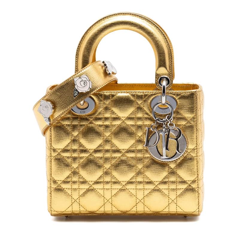 Dior Small Metallic Grained Calfskin Cannage My ABCDior Lady Dior Gold Leather Very good condition - Front View