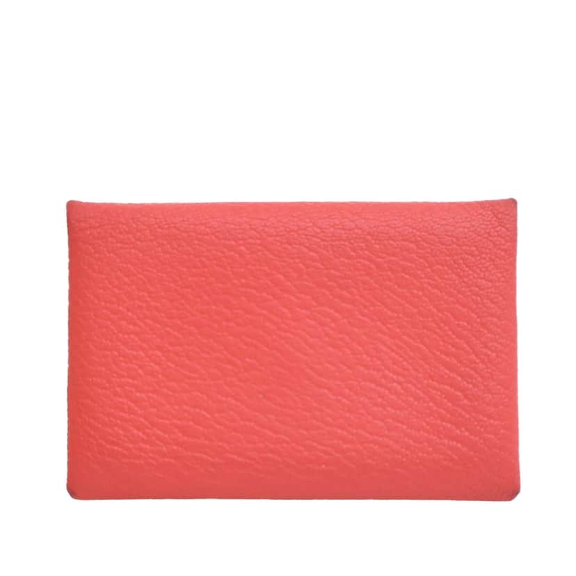 Hermès Chevre Mysore Verso Calvi Card Holder Pink Leather Very good condition - Front View