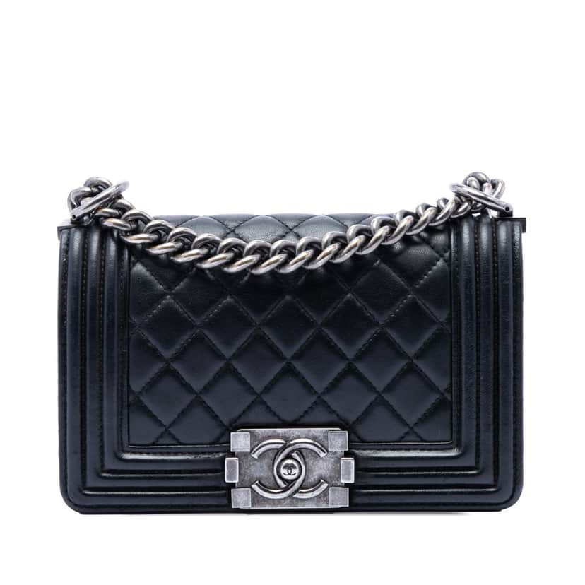 Chanel Small Quilted Lambskin Boy Flap Black Leather Very good condition - Front View