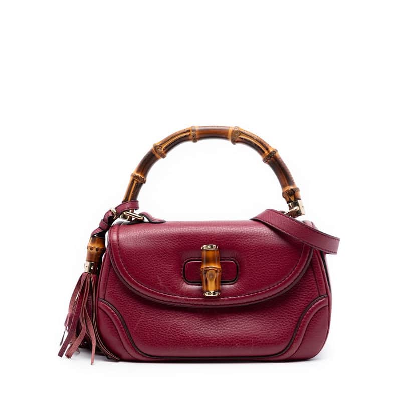 Gucci Medium Leather New Bamboo Satchel Red Leather Very good condition - Front View