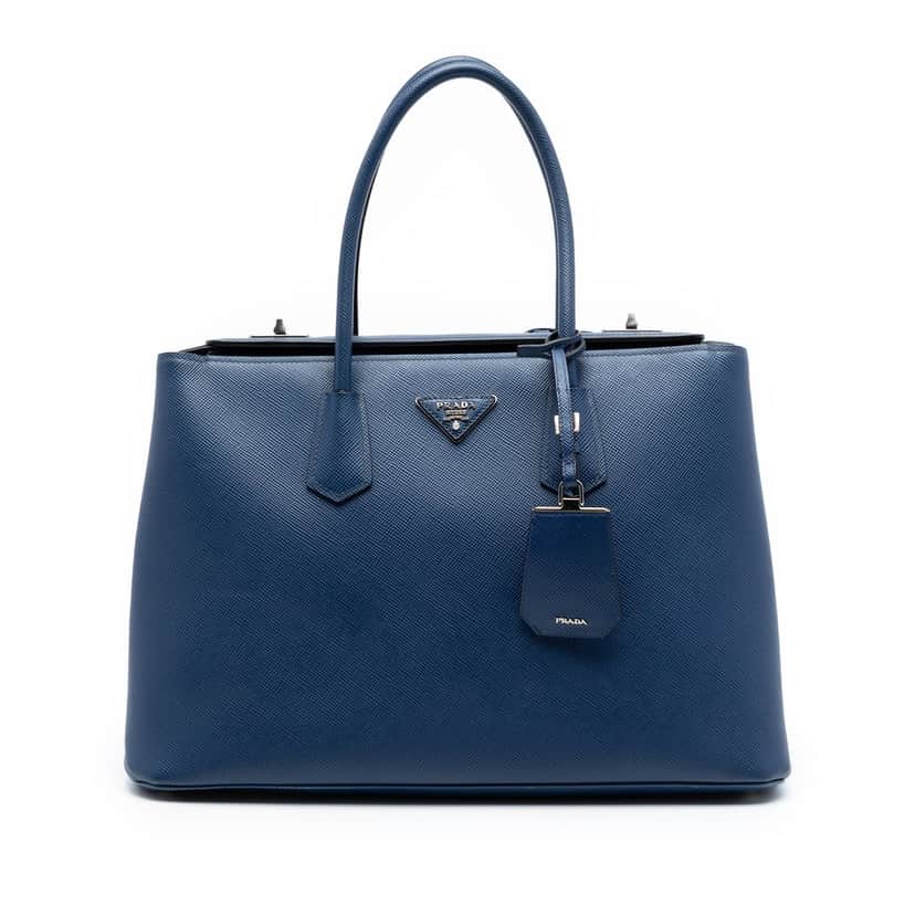 Prada Saffiano Cuir Turnlock Twin Satchel Blue Leather Very good condition - Front View