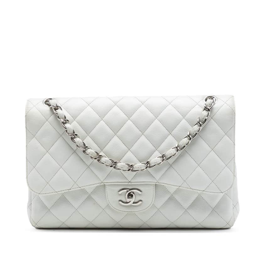 Chanel Jumbo Classic Caviar Double Flap White Leather Very good condition - Front View