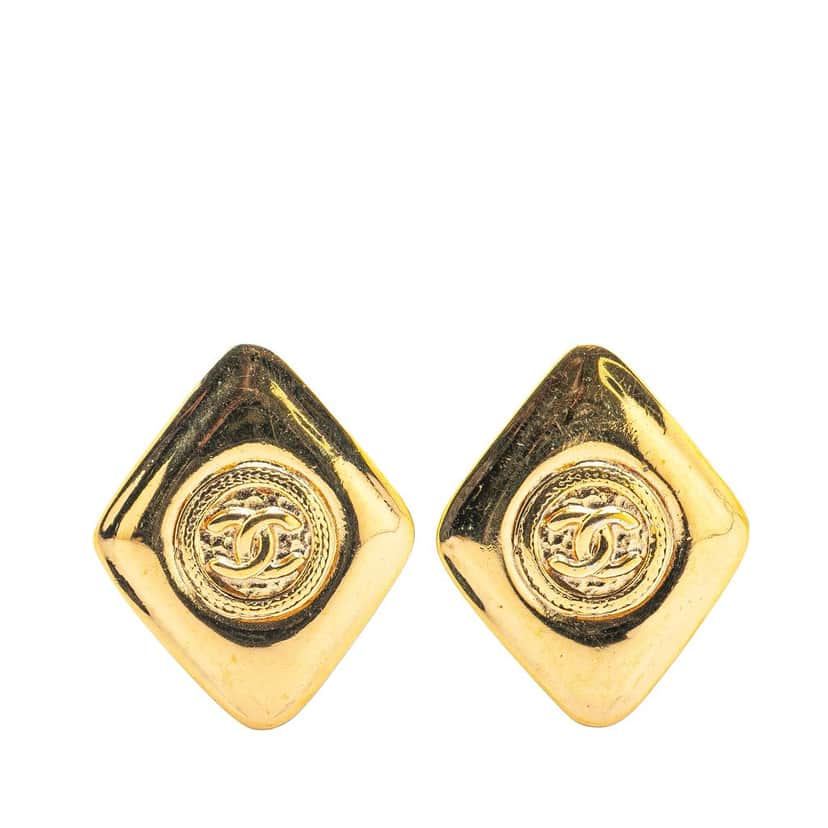 Chanel Gold Plated CC Clip On Earrings Gold Metal Very good condition - Front View