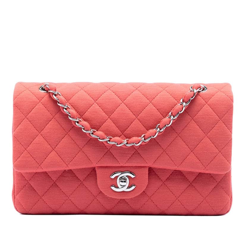 Chanel Medium Classic Jersey Double Flap Pink Very good condition - Front View