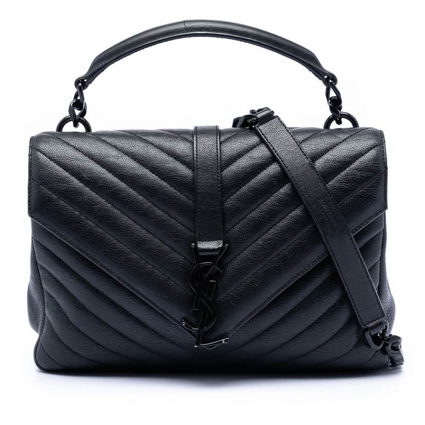 Saint Laurent Medium Chevron Sheepskin Monogram College Satchel Black Leather Very good condition - Front View