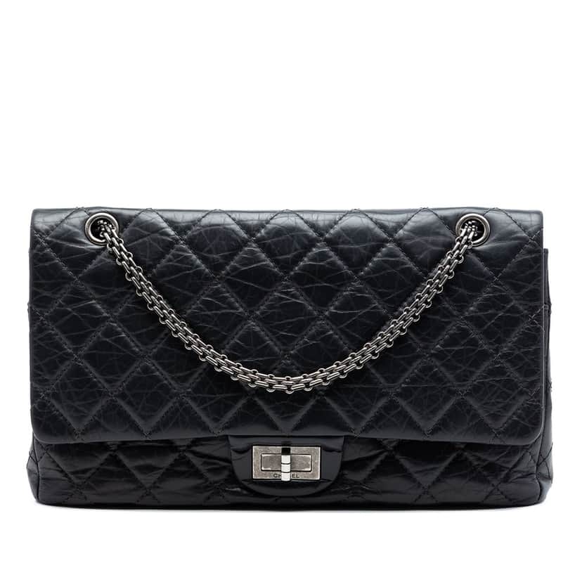 Chanel Quilted Aged Calfskin Reissue 2.55 Double Flap 227 Black Leather Very good condition - Front View
