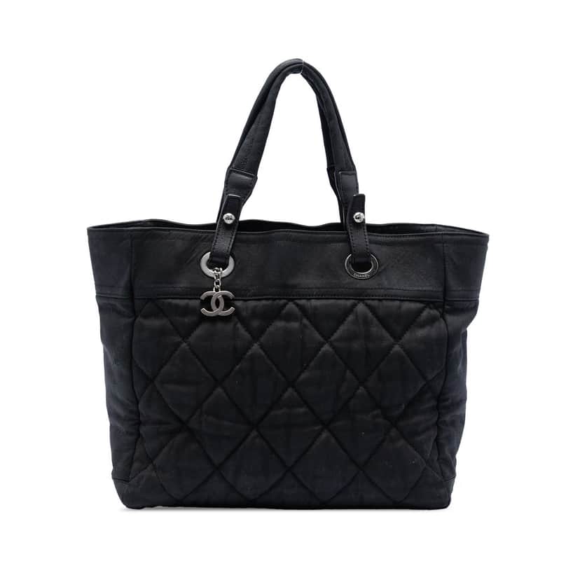 Chanel Medium Quilted Nylon Paris Biarritz Tote Black Very good condition - Front View