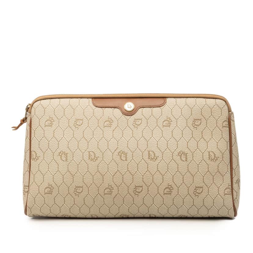 Dior Honeycomb Coated Canvas Clutch Beige Very good condition - Front View